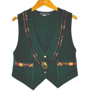 Vintage Coloratura Western Wool Vest Green Size Petite